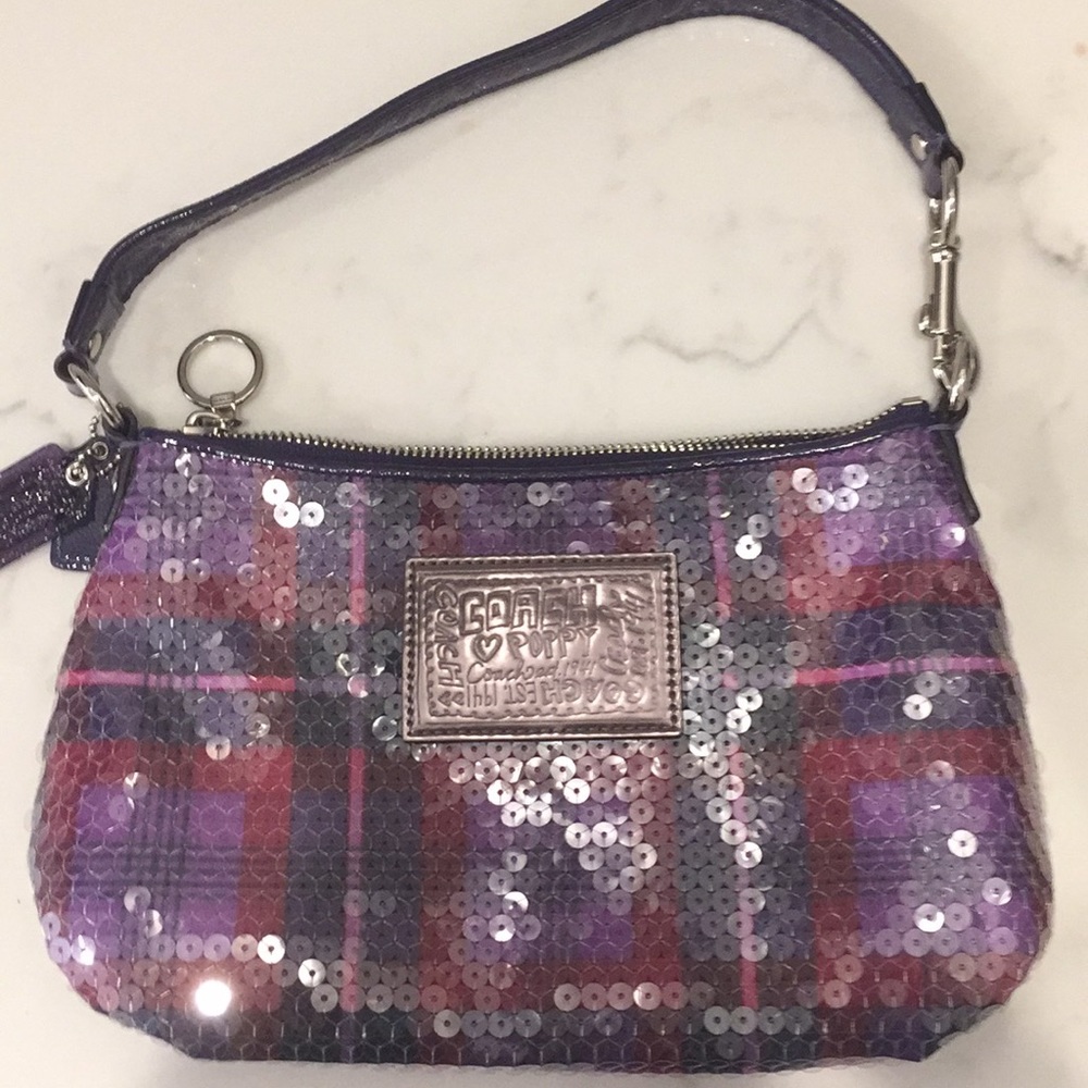 NWOT COACH POPPY TARTAN PURPLE PLAID SEQUIN PURSE